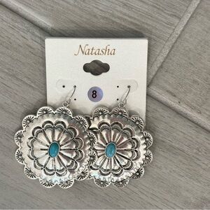 Natasha Couture Silver Earrings with‎ Turquoise Center